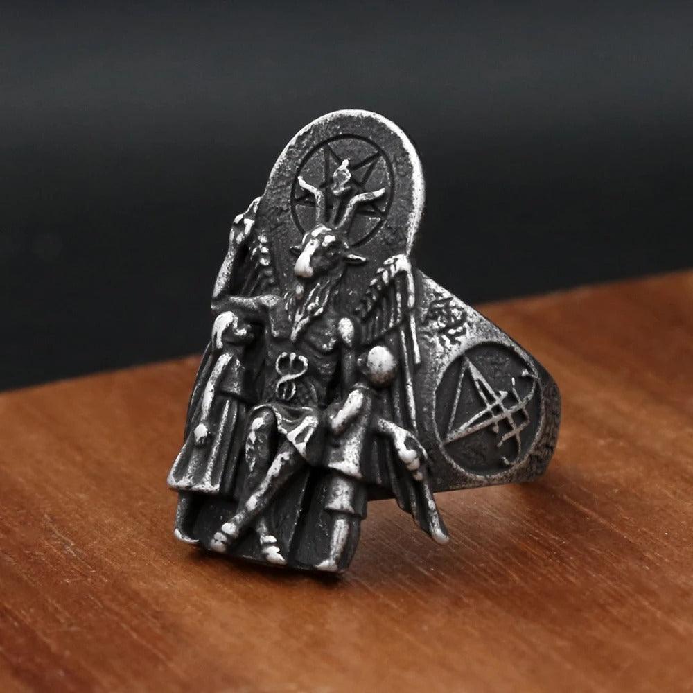 Men's Vintage Gothic Occult Signet Ring – Dark Punk Stainless Steel Statement Band