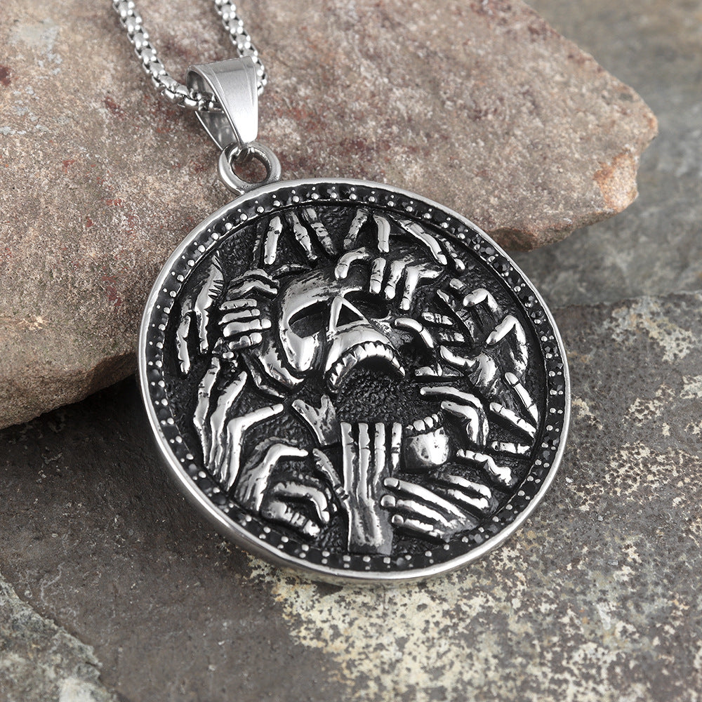 Punk Stainless Steel Skull Ghost Hand Pendant Necklace – Gothic Rock Jewellery