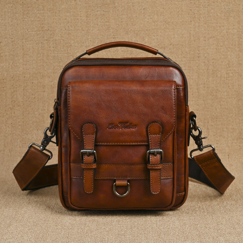 Men’s Genuine Leather Crossbody Bag – Retro Hand-Rubbed Top-Grain Cowhide Shoulder Bag