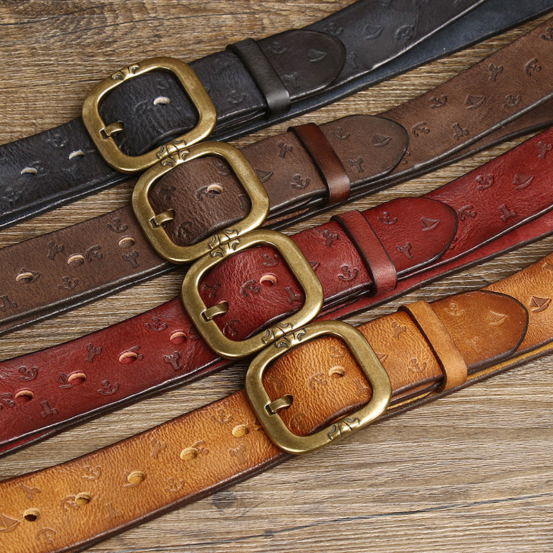 Men’s Korean-Style Patterned Leather Belt – Casual Fashion Waist Belt