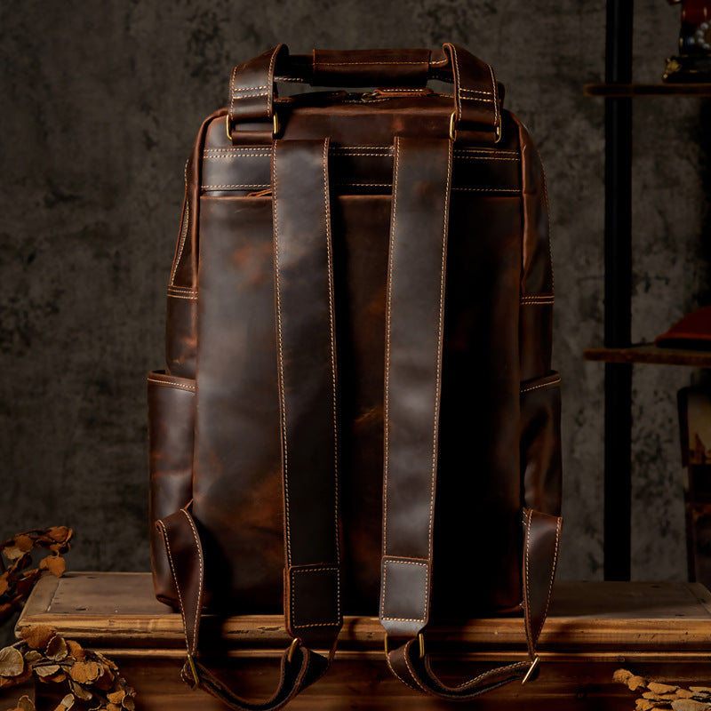 Handmade Retro Crazy Horse Leather Oversized Backpack for Men