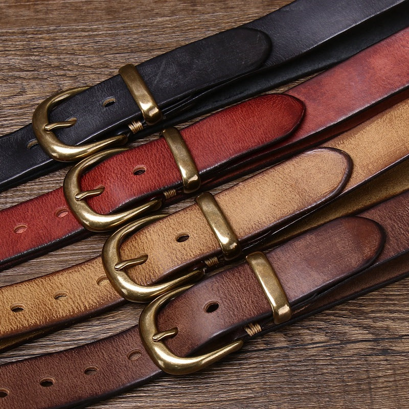 Vintage Distressed Cowhide Leather Belt – Men’s Classic Pin Buckle Be