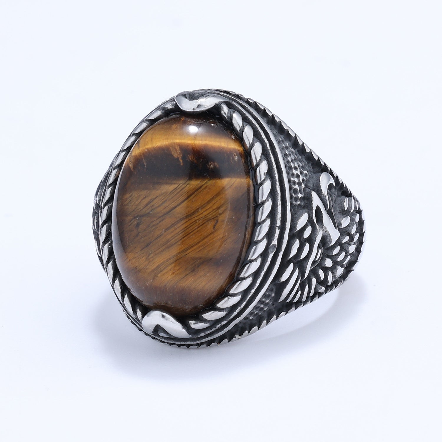 Men’s Turquoise Tiger Eye Ring – Stainless Steel Statement Ring