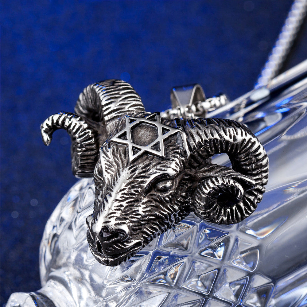 Men’s Vintage Satanic Five Star Sheep Head Pendant Necklace – Titanium Steel Gothic Jewellery