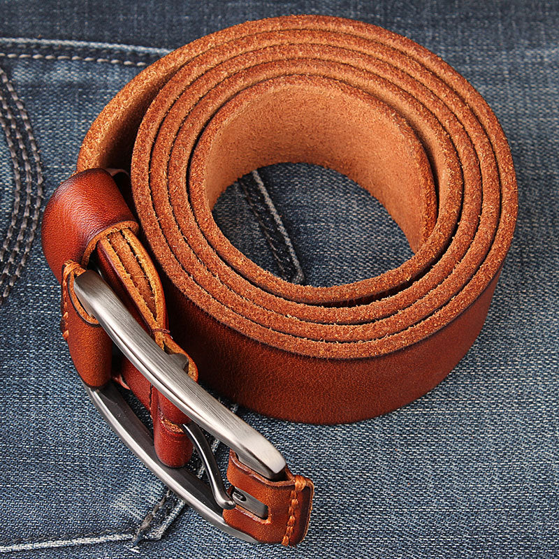 Men’s First Layer Cowhide Leather Belt – Casual Pin Buckle Jeans Belt