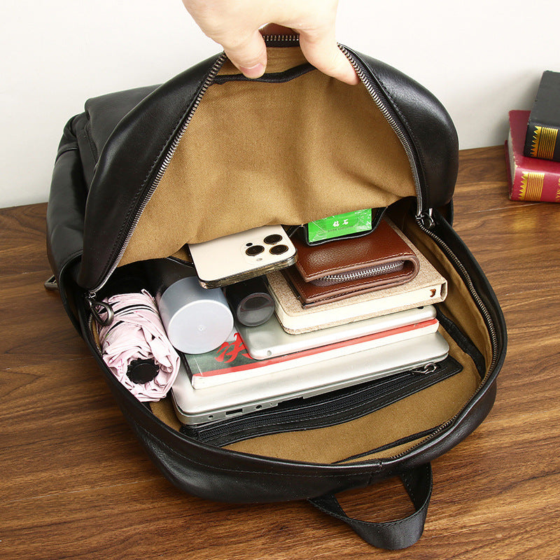 Premium Top Grain Cowhide Leather Backpack for Men Retro Casual Laptop Travel Bag