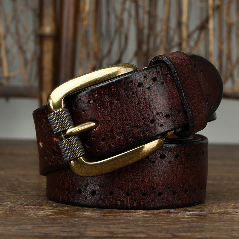 Vintage Genuine Cowhide Leather Men’s Belt – Luxury Pin Buckle Jeans Belt