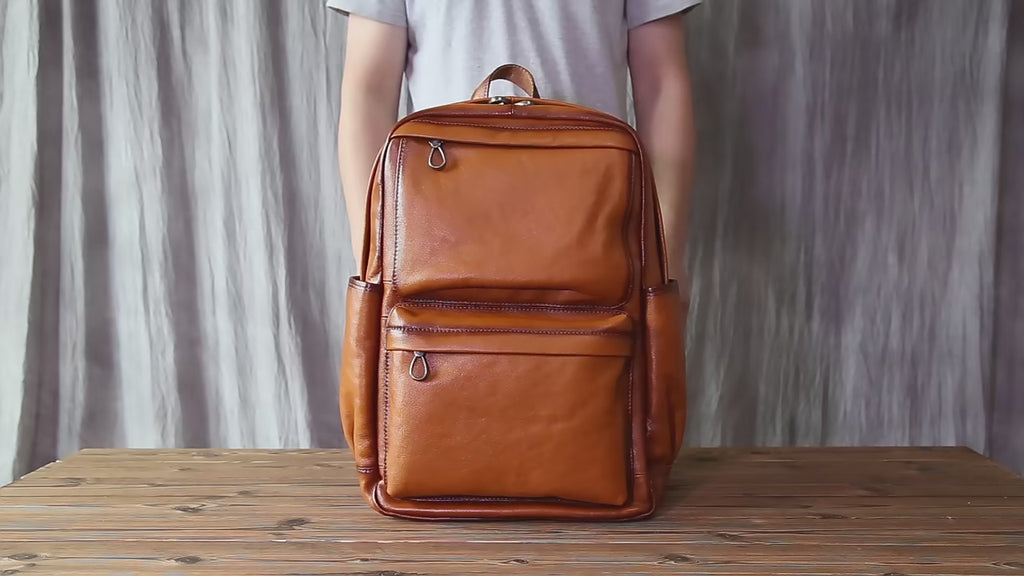 Premium Top Grain Cowhide Leather Backpack for Men Retro Casual Laptop Travel Bag