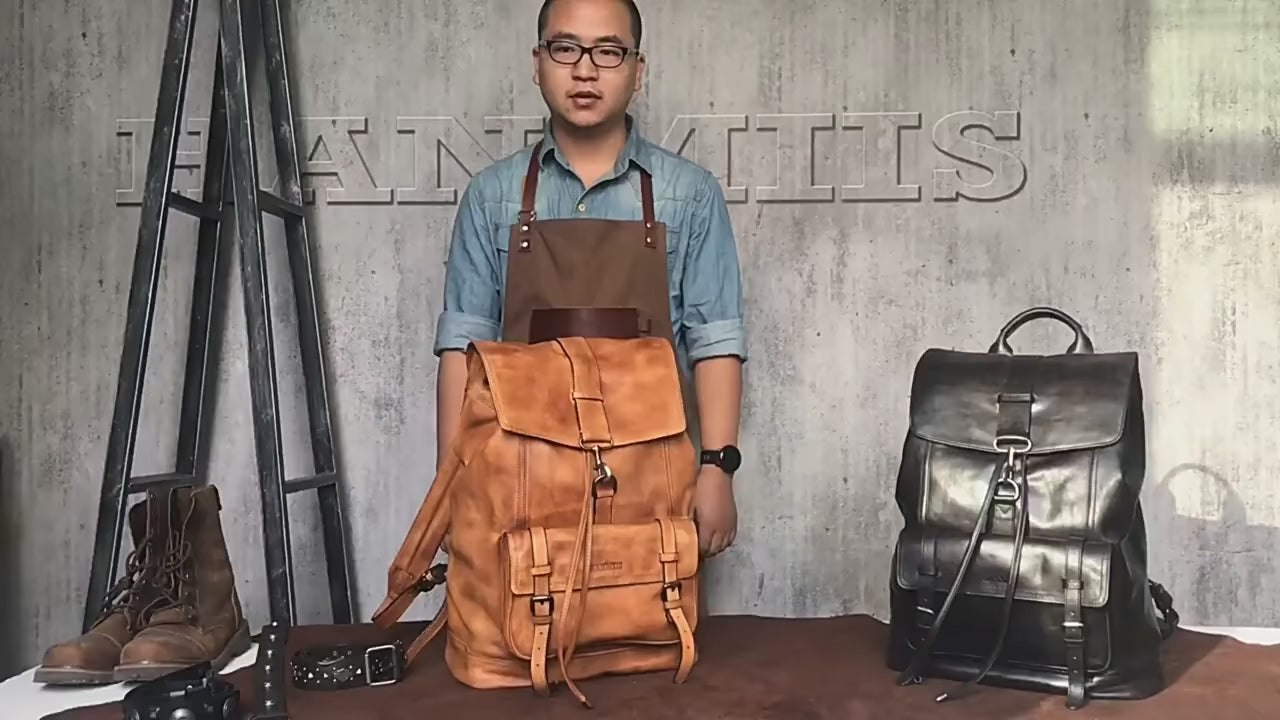 Men’s Genuine Leather Laptop Backpack – First-Layer Cowhide Large Capacity Travel Bag