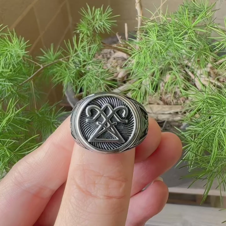 Men’s Stainless Steel Satanic Baphomet Ring Gothic Occult Lucifer Demon Symbol B