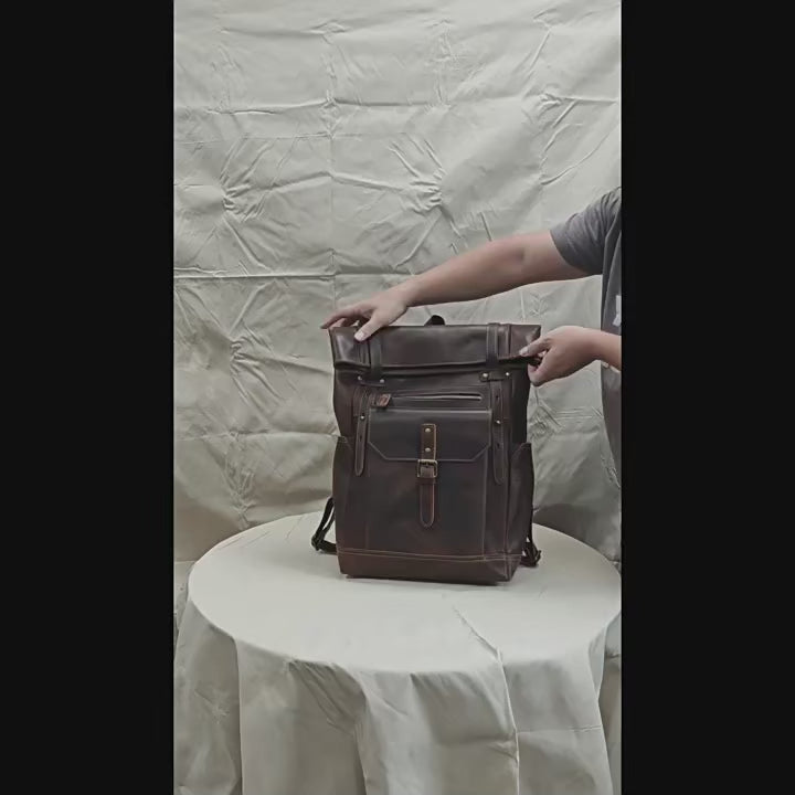 Men’s Retro Hand-Rubbed Leather Backpack – Large Capacity Laptop Travel Rucksack