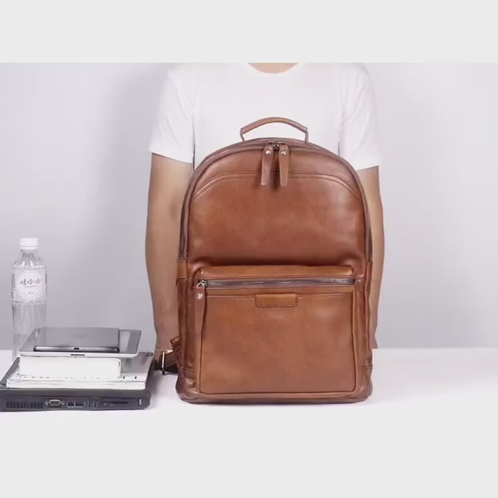 Large-capacity Cowhide Backpack Vegetable Tanned Leather Travel Bag European And American Retro