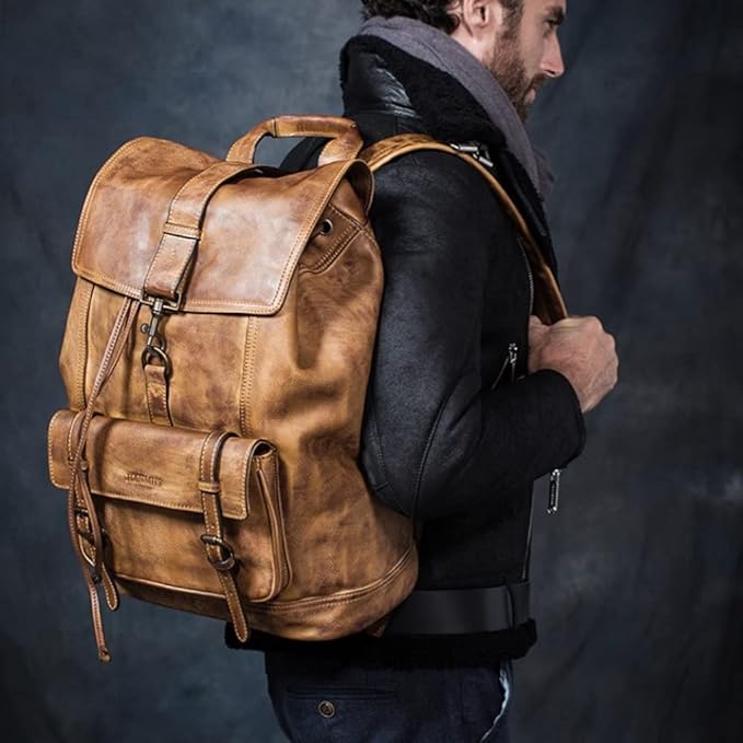 Men’s Genuine Leather Laptop Backpack – First-Layer Cowhide Large Capacity Travel Bag